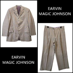 Earvin Magic Johnson Plaid Suit & Pants 44L Brown